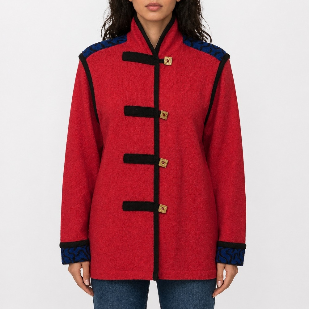 Vintage Anne Pedersen Jacket‎ Women's Small Red Abstract Pattern Toggle Button